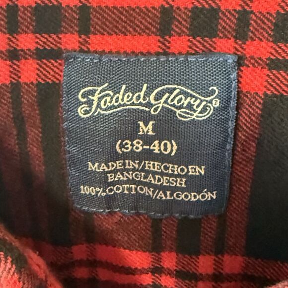 Faded Glory Shirt Men's M Red and Black Plaid Button Up Long Sleeve Flannel - Picture 2 of 15
